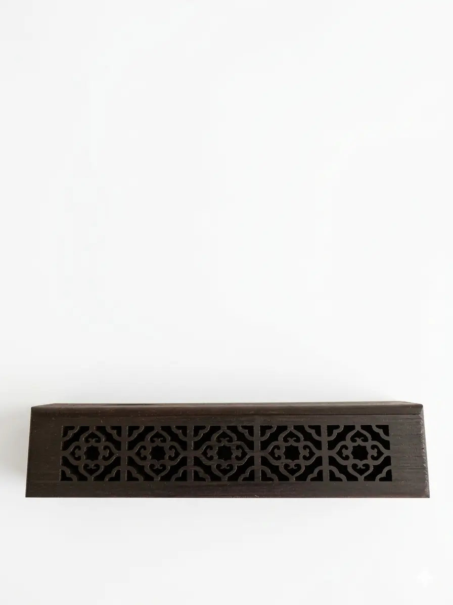 Wooden Incense Burner Box | Geometric Lattice Incense Stick Holder & Storage | Dark Wood Diffuser Fakhr Al Oud