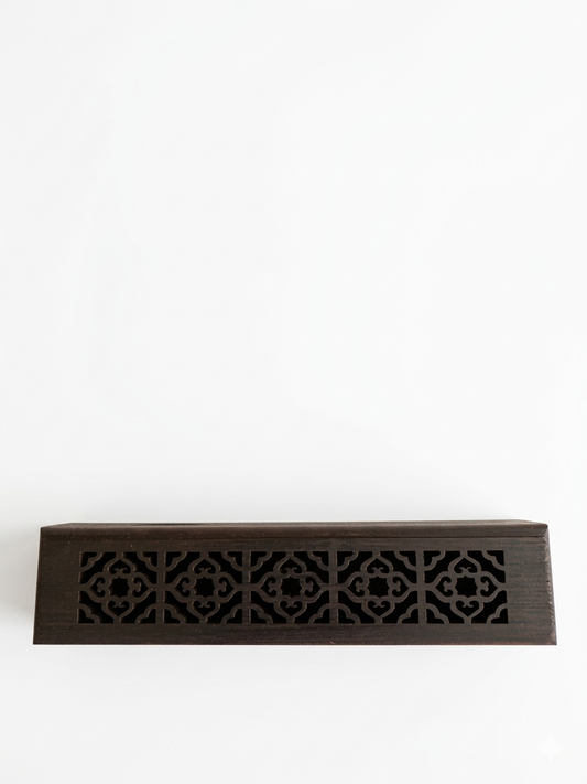 Wooden Incense Burner Box | Geometric Lattice Incense Stick Holder & Storage | Dark Wood Diffuser